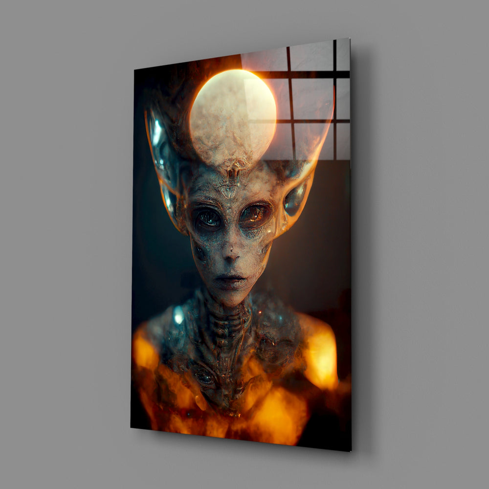 The Master close-up showing painterly alien with elongated cranium under chalk moon