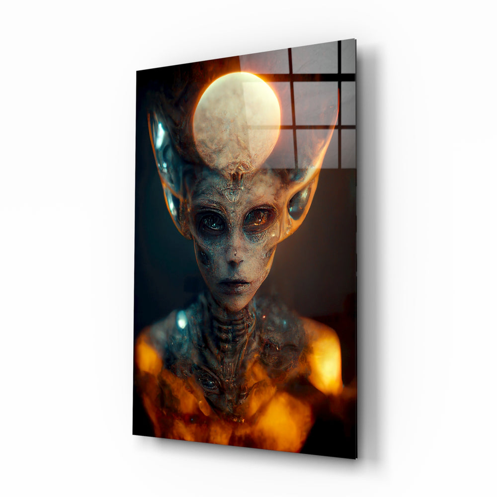 Sci-fi-portrait panel bringing mysterious gravity to a contemporary lounge
