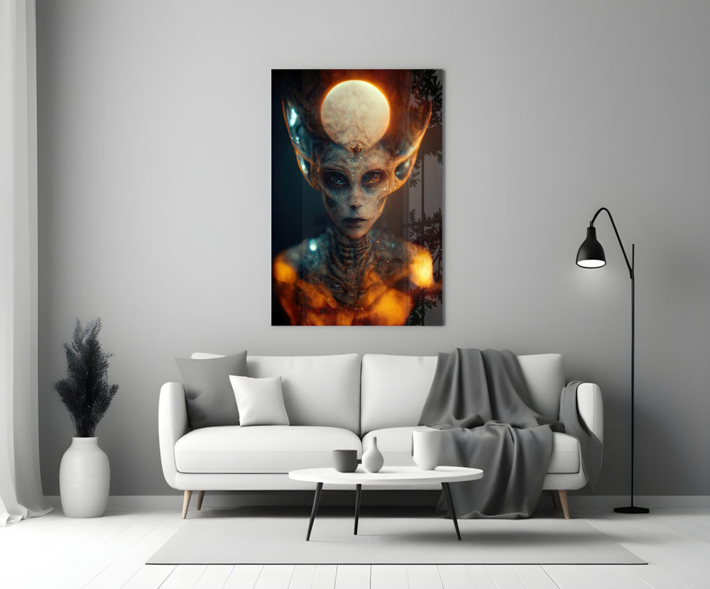 The Master glass wall art styled above a desk in an office