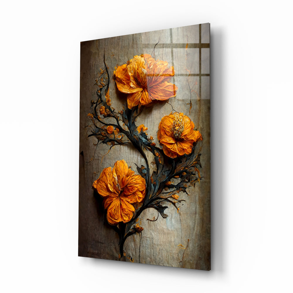 Still-life-impasto panel bringing rustic warmth to a contemporary bedroom