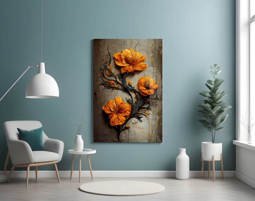 Timeless Flowers panel adding editorial calm to a hallway
