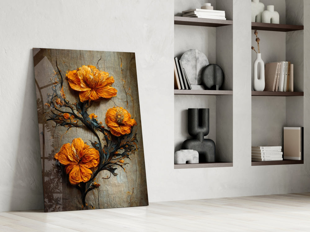 Timeless Flowers artwork anchoring a wall with warm naturalist palette