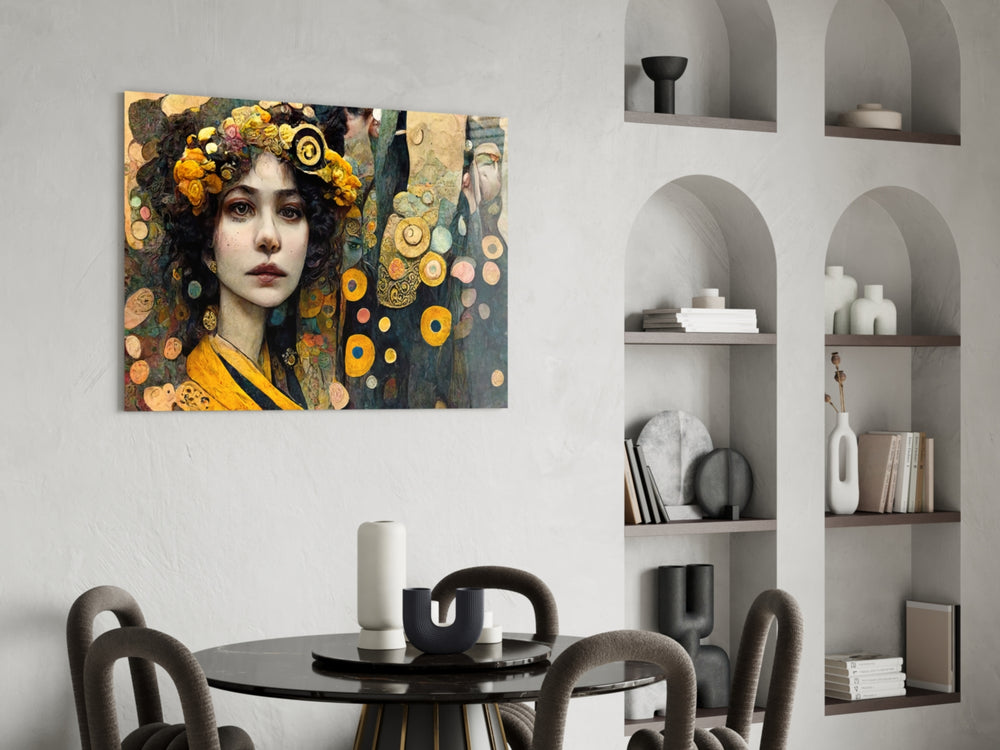 The Stance glass print enhancing a hallway with cinematic warmth