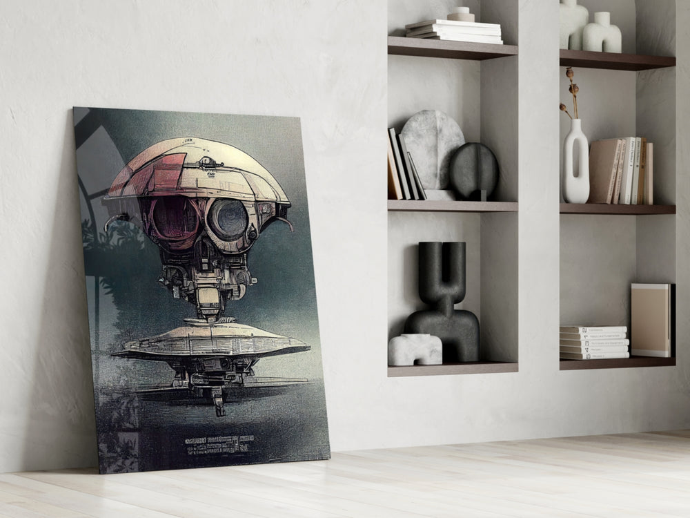 The Arrival artwork anchoring a wall with cool narrative palette