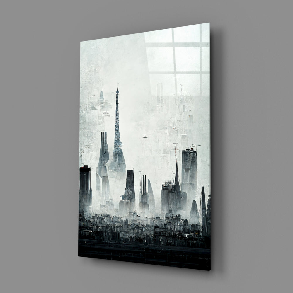 Old City Silhouette close-up showing painterly Eiffel Tower amid layered Paris fog