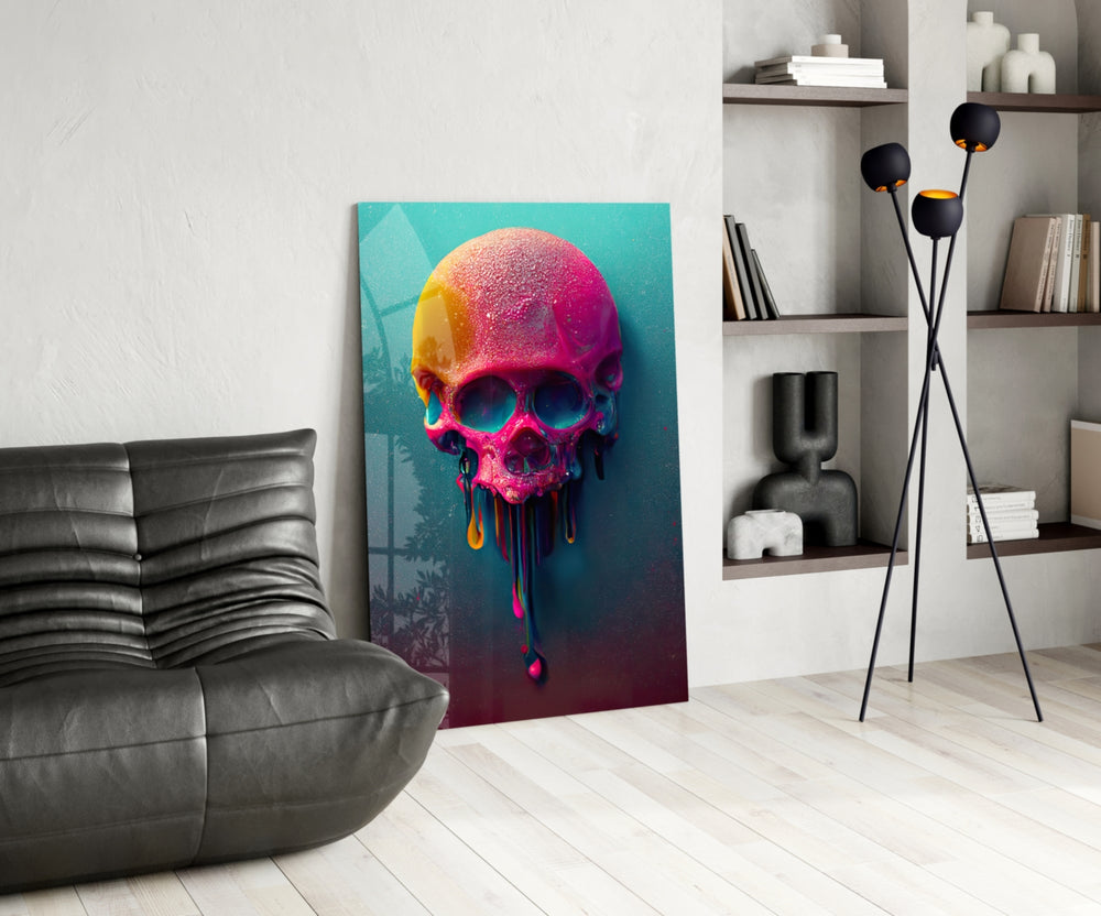 Melt of the Skull glass print enhancing a gaming room with cinematic mood