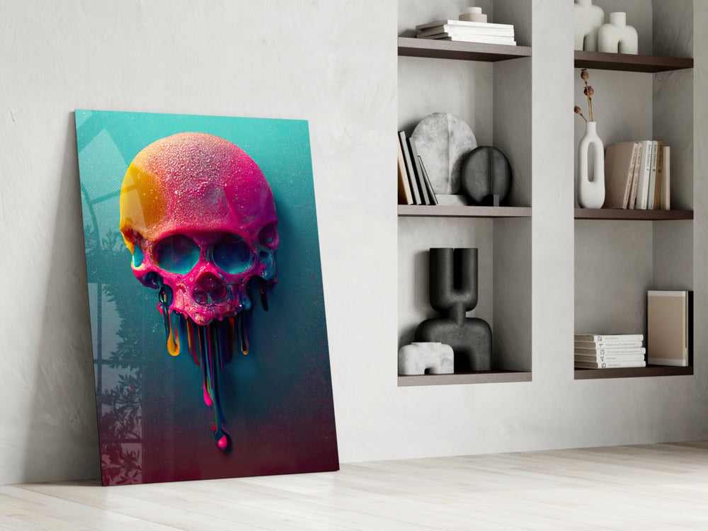 Melt of the Skull artwork anchoring a wall with bold vibrant palette