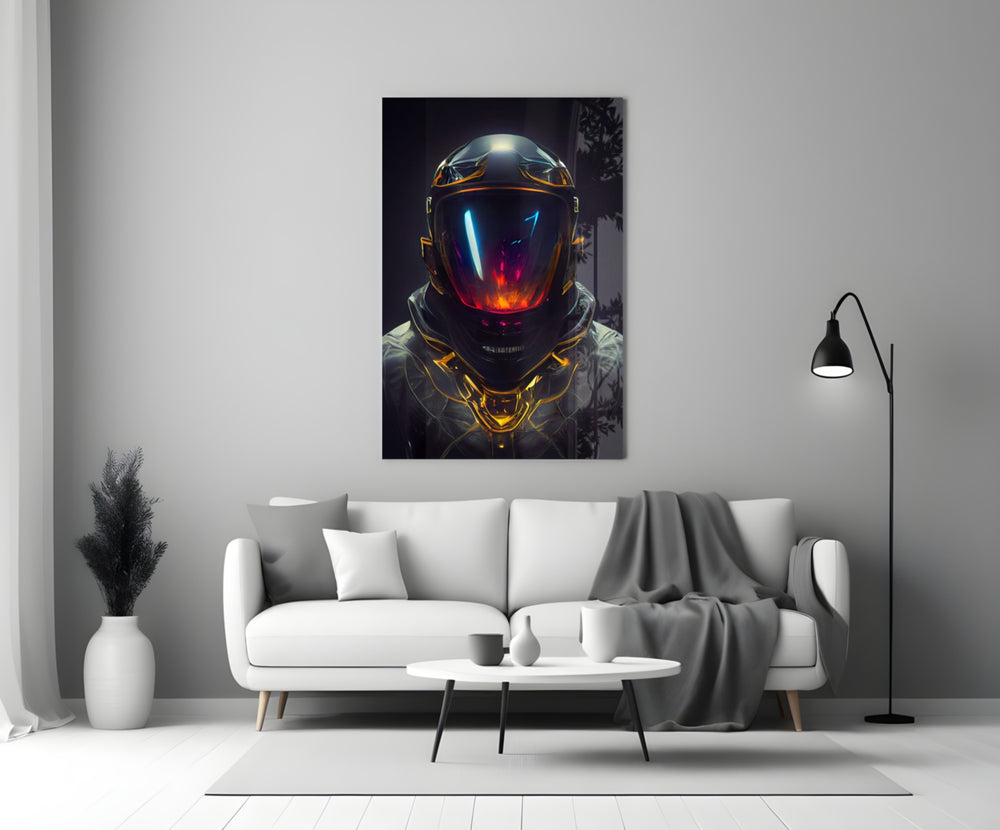 Back to the Space glass wall art styled above a desk in a man cave