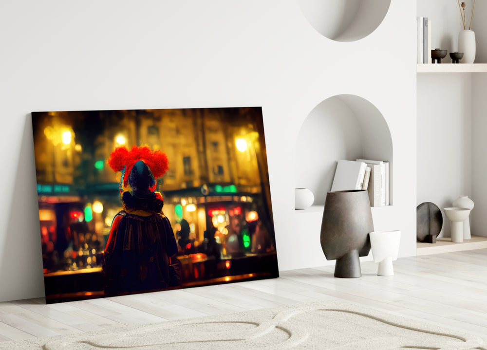 Fun glass wall art styled above a sideboard in a man cave