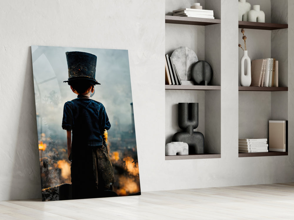 Burning the Past artwork anchoring a wall with moody narrative palette
