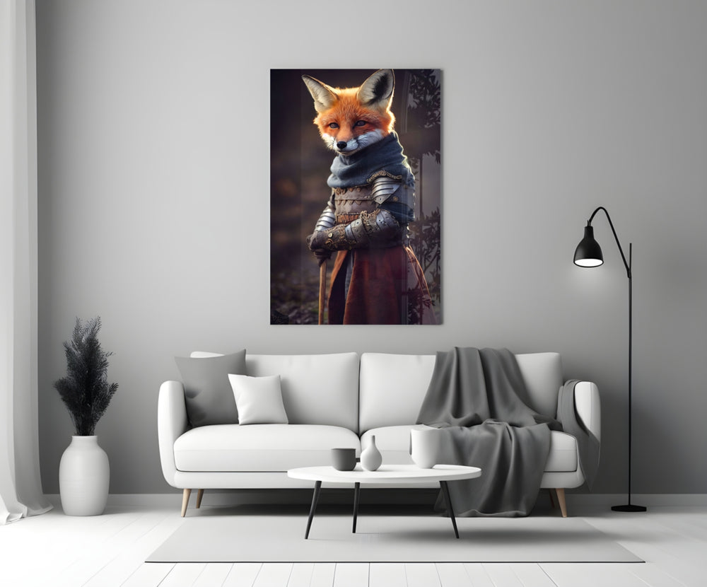 The Fox close-up showing ember fox in steel-plated pauldrons and slate-blue cloak