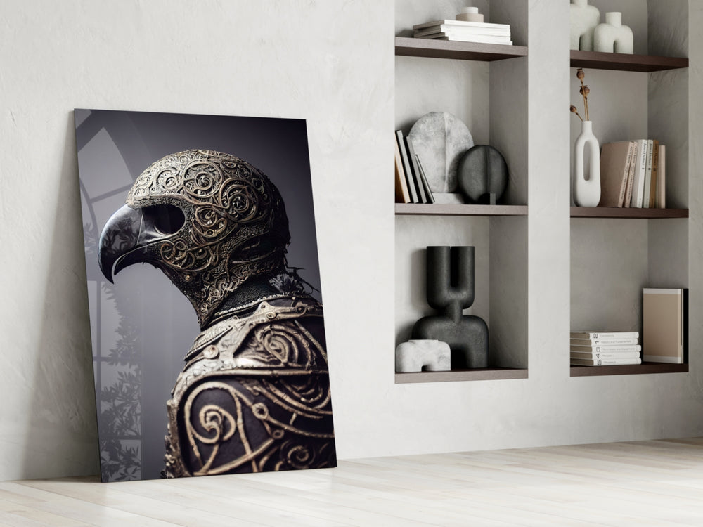 The Bird glass print enhancing an office with cinematic warmth