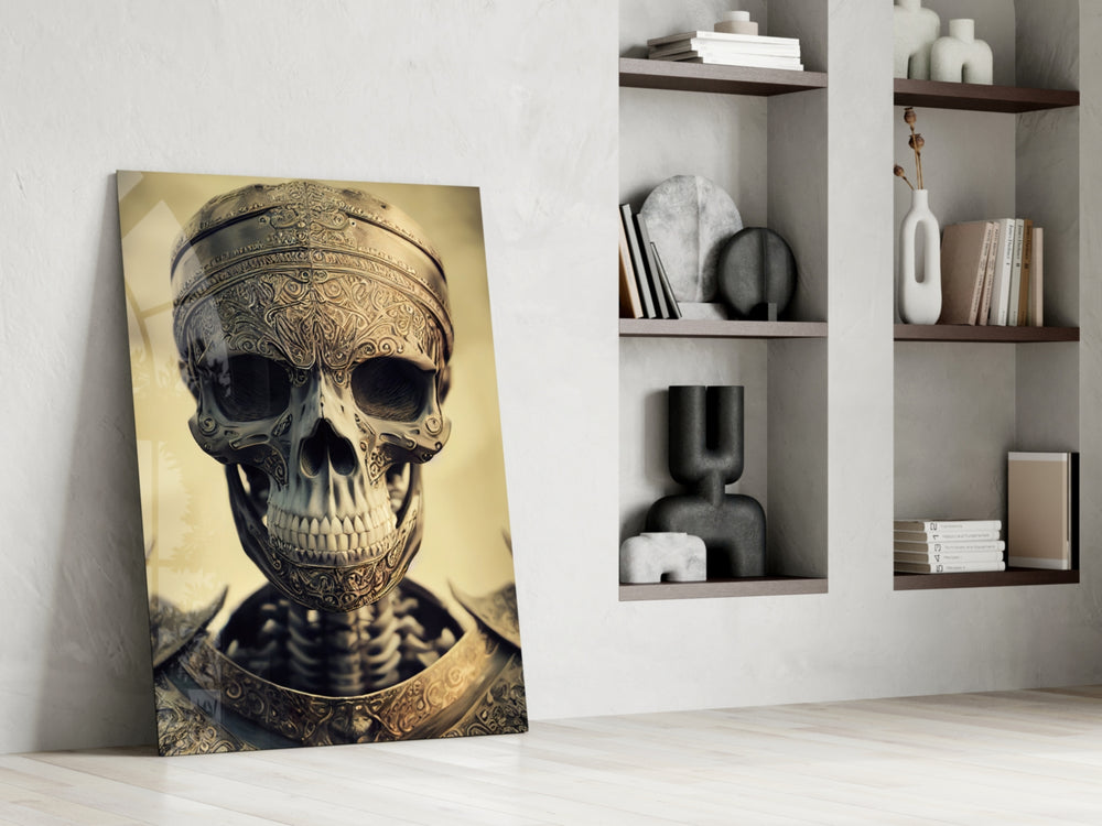 The Immortal Fighter glass print enhancing a library with cinematic mood