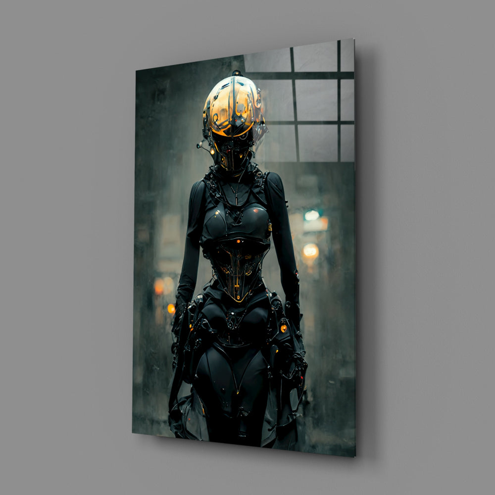 Cyberpunk-noir panel bringing quiet menace to a contemporary office