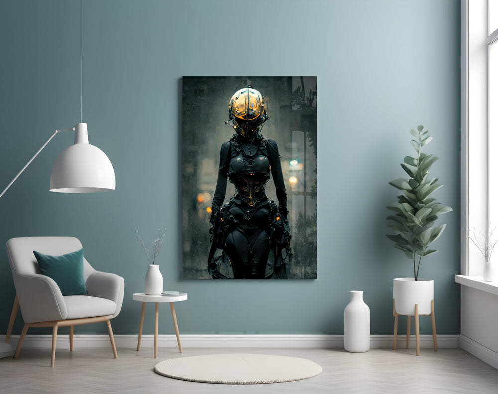 She glass wall art styled above a desk in a home office