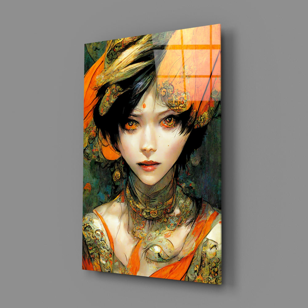 Anime-decadence panel bringing wistful warmth to a contemporary bedroom
