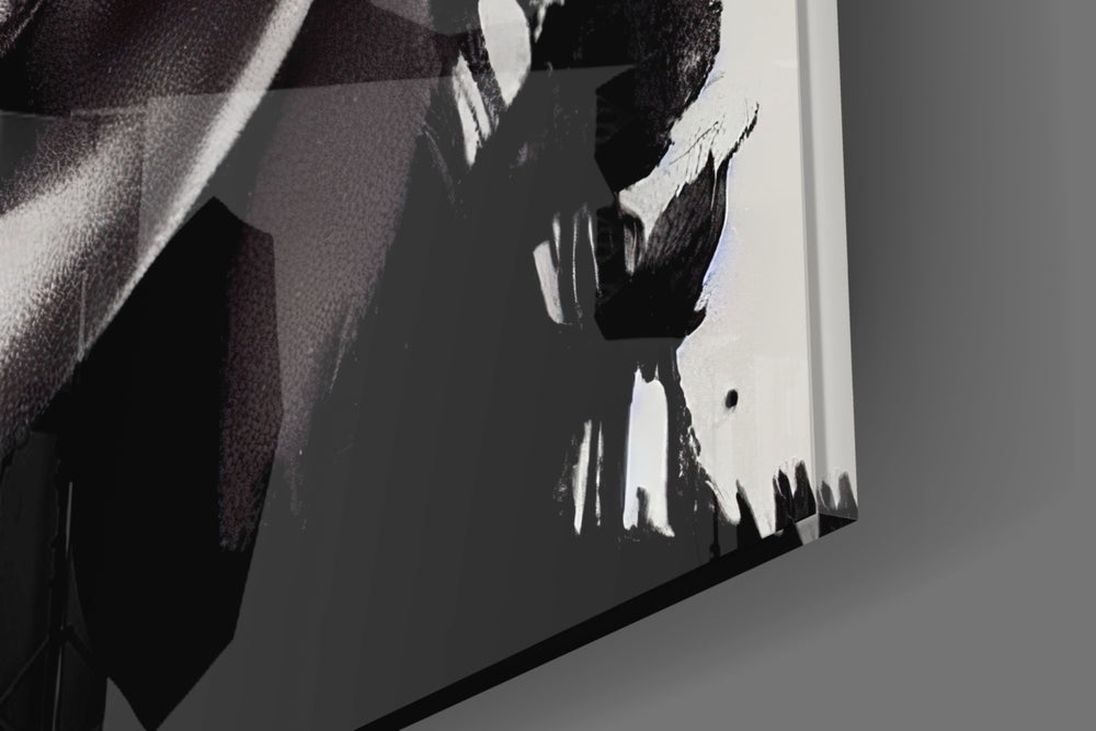 The Bellicose artwork anchoring a wall with bold monochrome palette