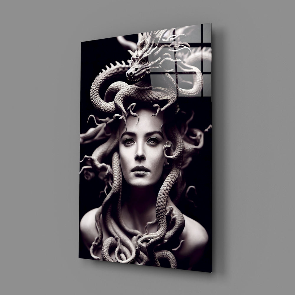 Mythic-portrait panel bringing hypnotic stillness to a contemporary living room