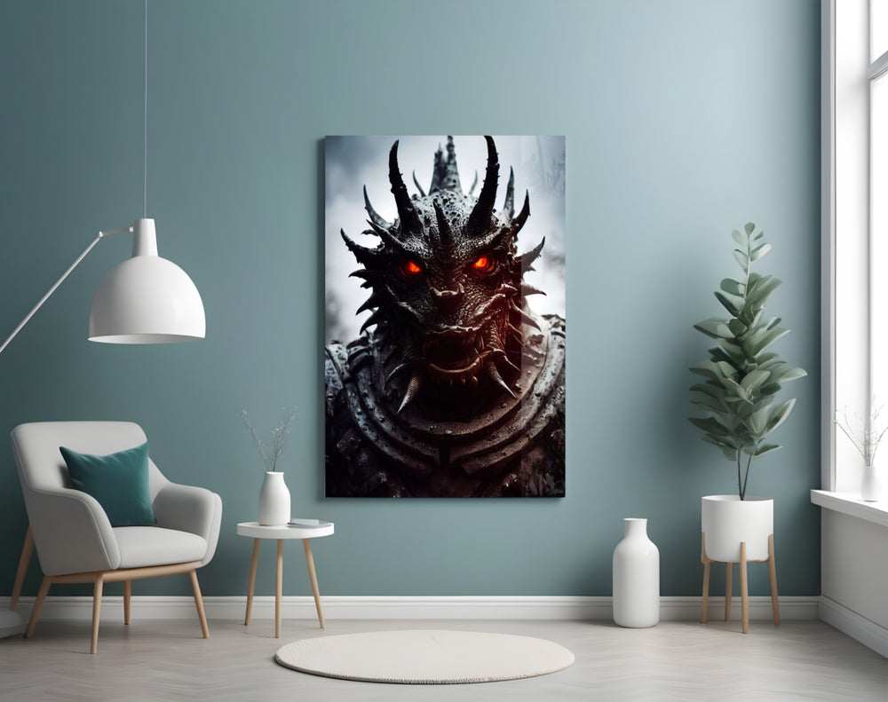 The Beast glass wall art styled above a desk in an office