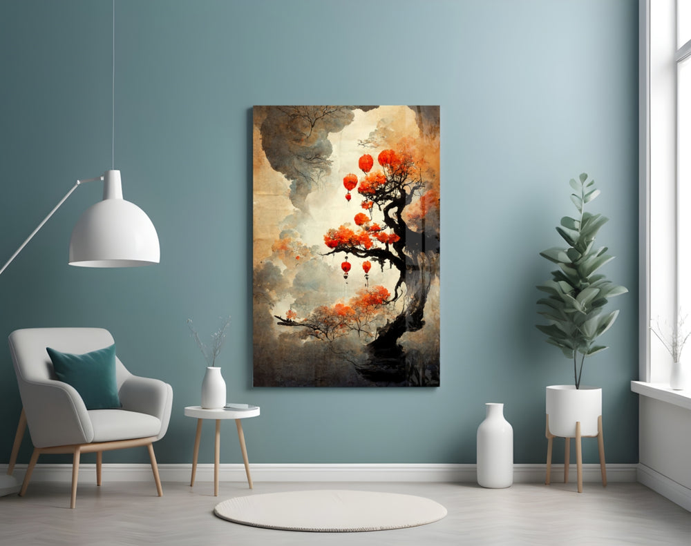 Tree of Hope glass wall art styled above a console in a hallway
