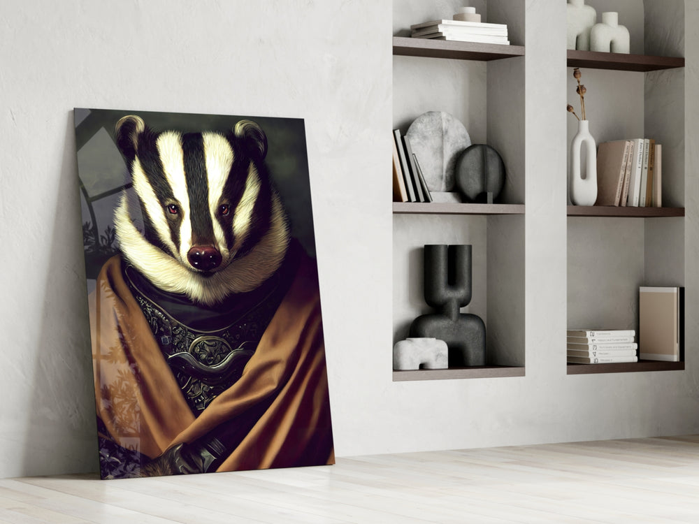 Raccoon glass print enhancing a library with cinematic charm