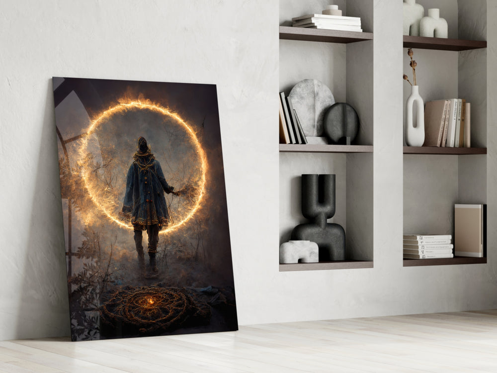 Circle glass print enhancing a gaming room with cinematic mood