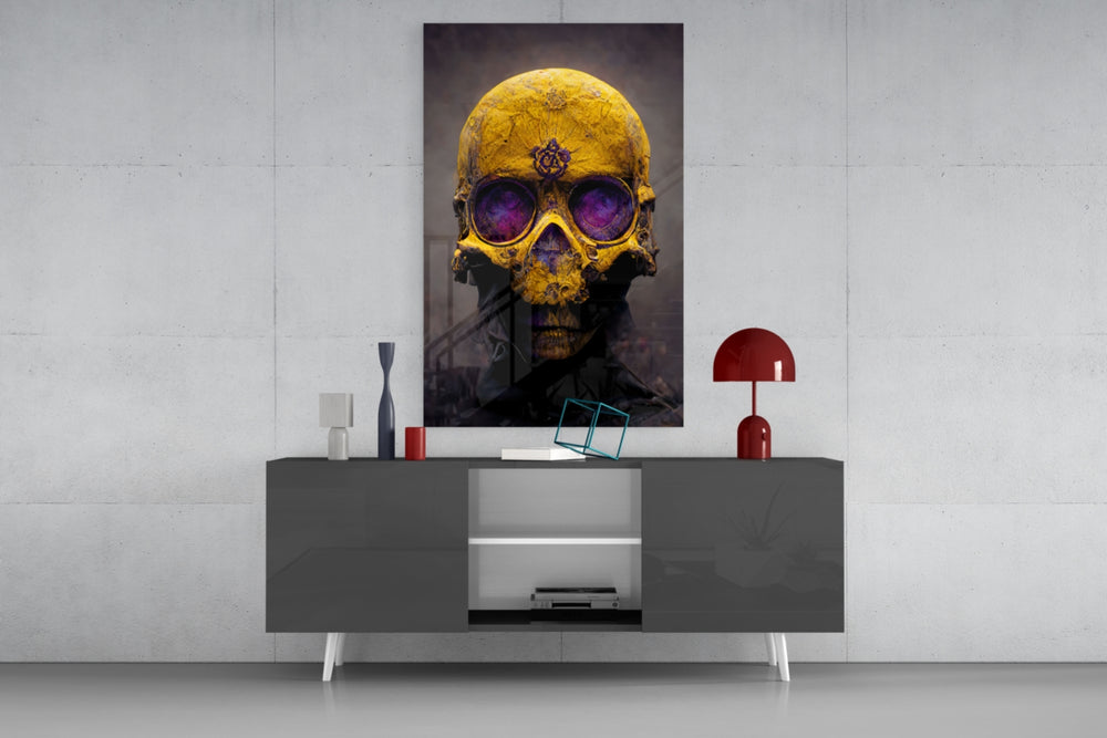 Skull panel catching window light to reveal its mystic gravity