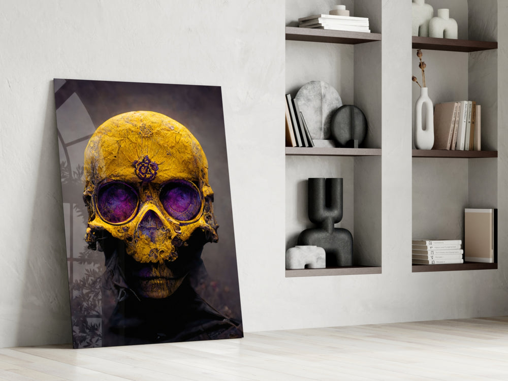 Skull glass print enhancing a gaming room with cinematic mood