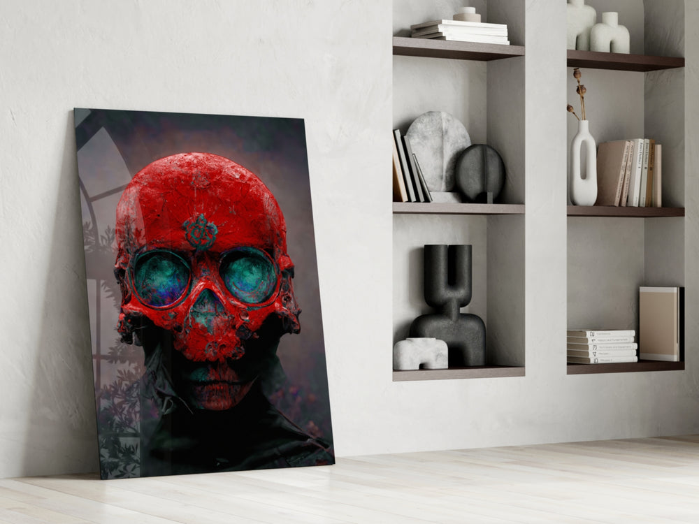 Skull glass print enhancing a gaming room with cinematic mood