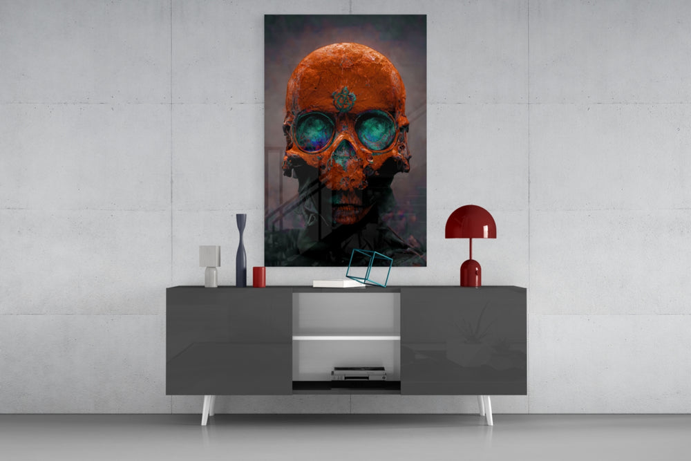 Skull panel catching window light to reveal its mystic gravity