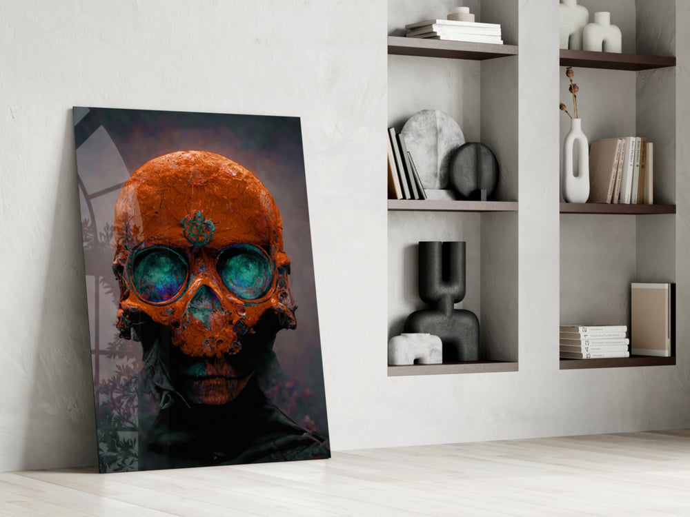 Skull glass print enhancing a gaming room with cinematic mood