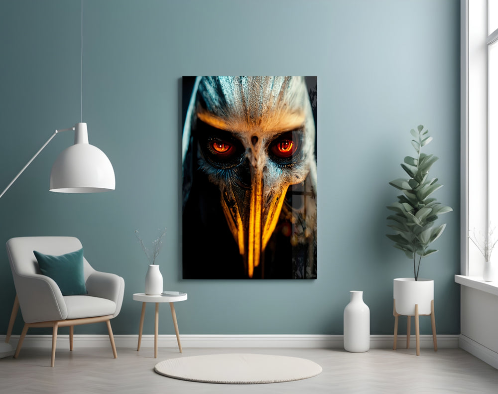 The Beak's Reveal glass wall art styled above a desk in an office