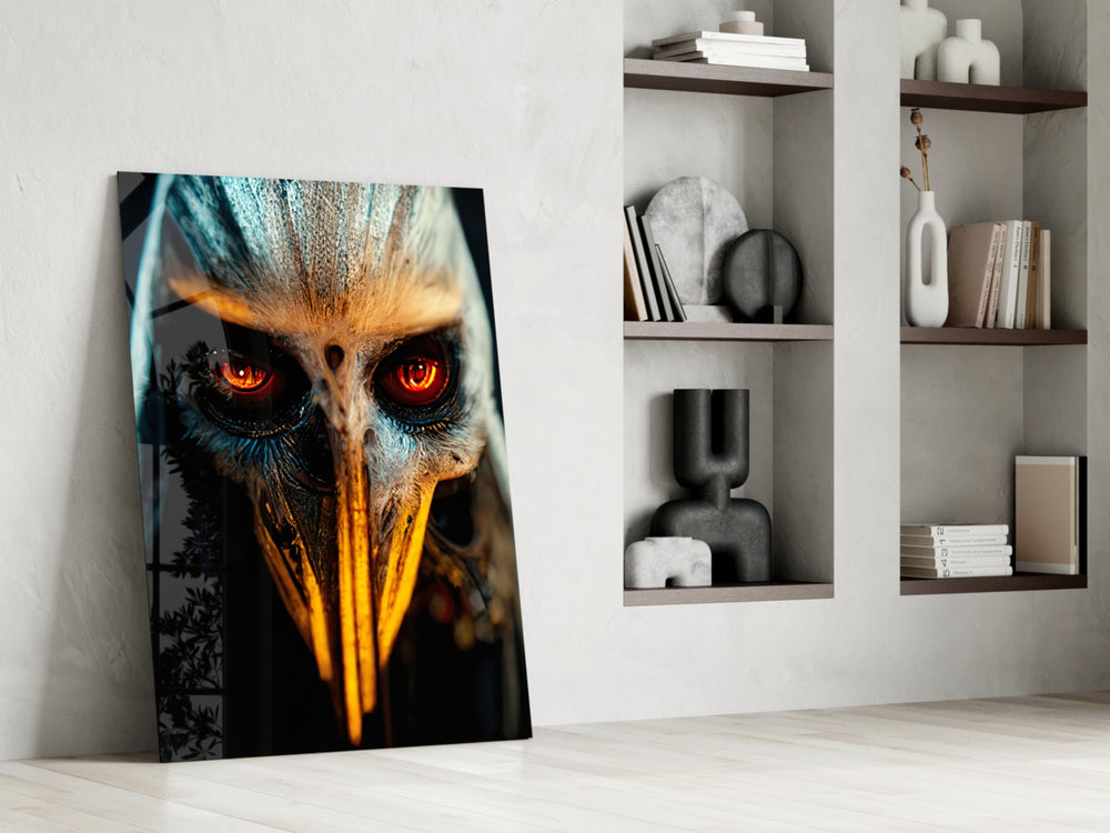 The Beak's Reveal glass print enhancing a gaming room with cinematic mood