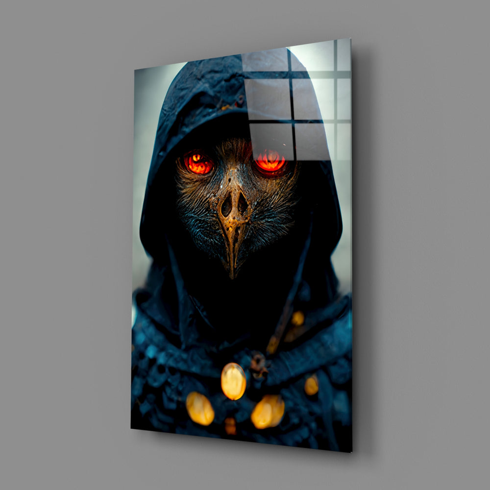 Plague-doctor panel bringing haunted gravity to a contemporary man cave