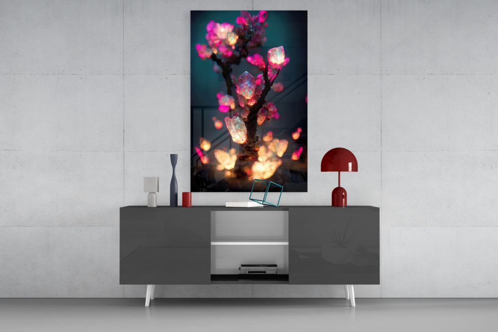 Fire Blooms panel catching window light to reveal its electric serenity