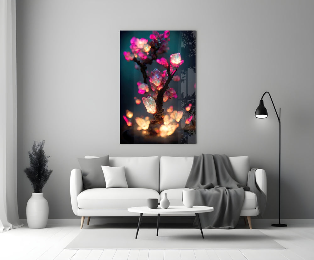 Fire Blooms close-up showing magenta crystal buds blossoming on dark branches