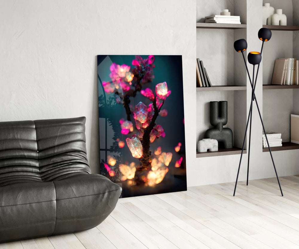 Fire Blooms panel adding editorial grace to a hallway