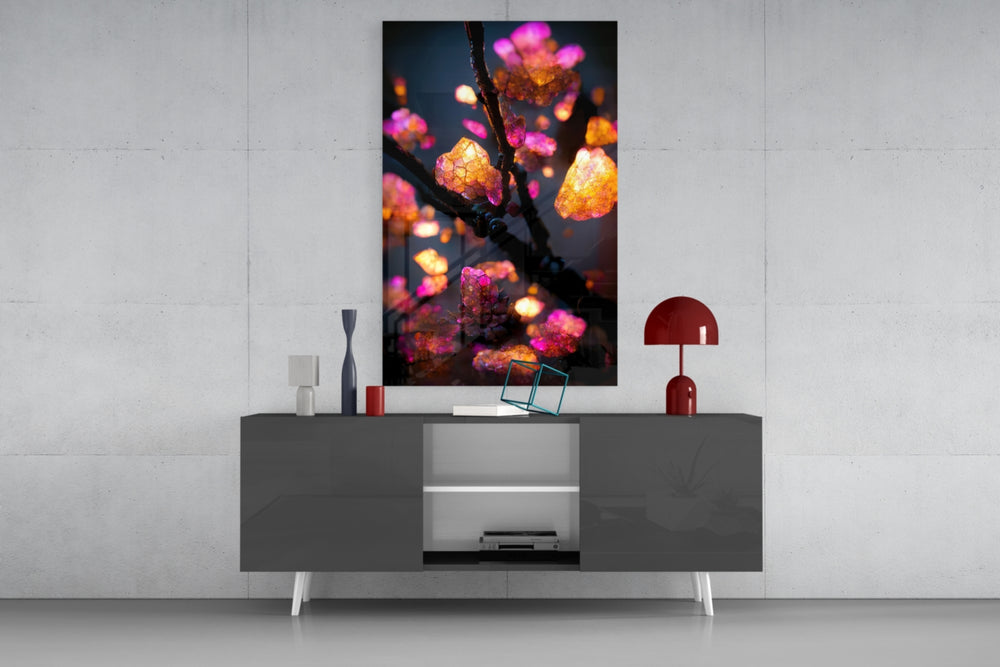 Fire Blooms panel catching window light to reveal its electric serenity