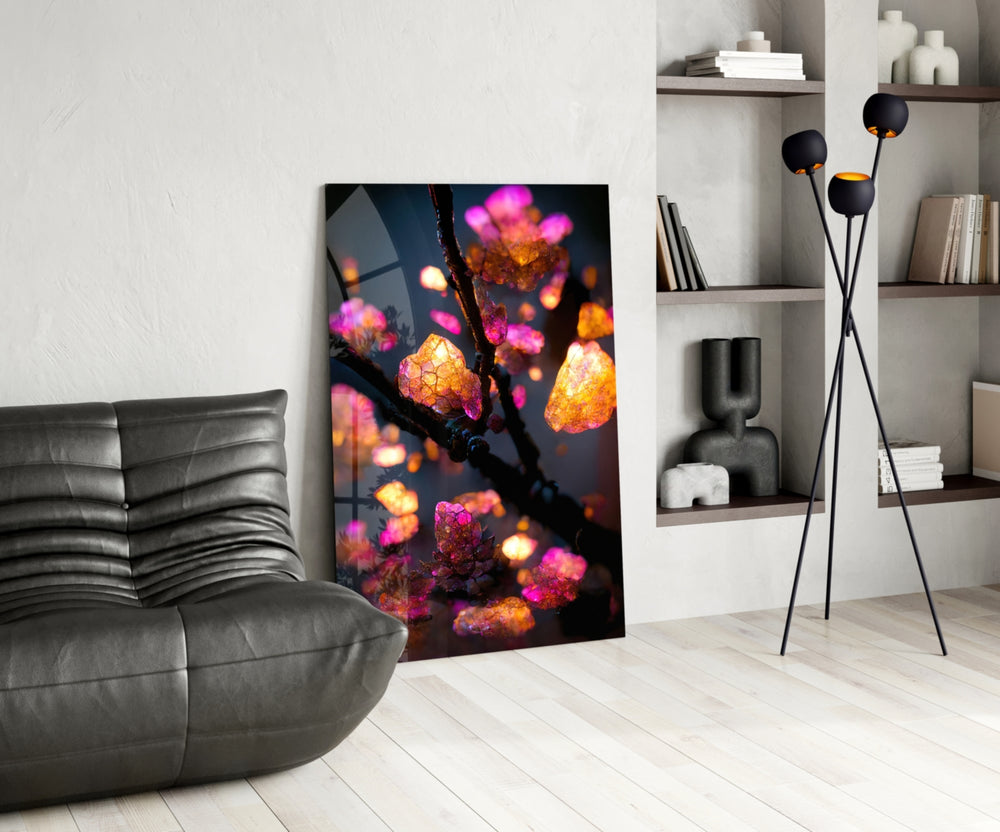 Fire Blooms panel adding editorial grace to a hallway