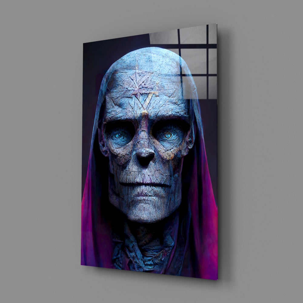 Dark-relic panel bringing haunted stillness to a contemporary hallway