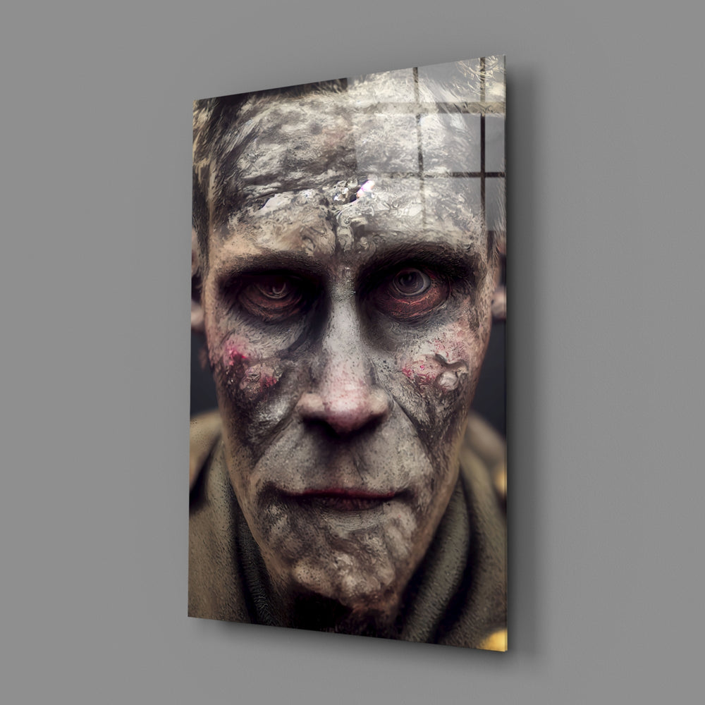 Horror-portrait panel bringing haunted gravity to a contemporary office