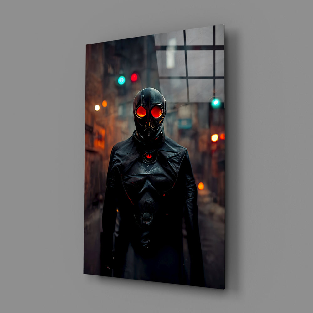 Cyberpunk-noir panel bringing electric menace to a contemporary man cave