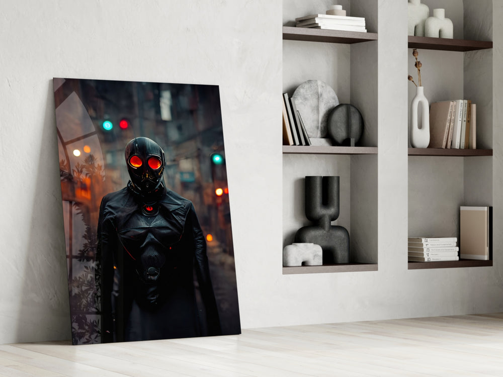 Black Rage glass print enhancing an office with cinematic edge