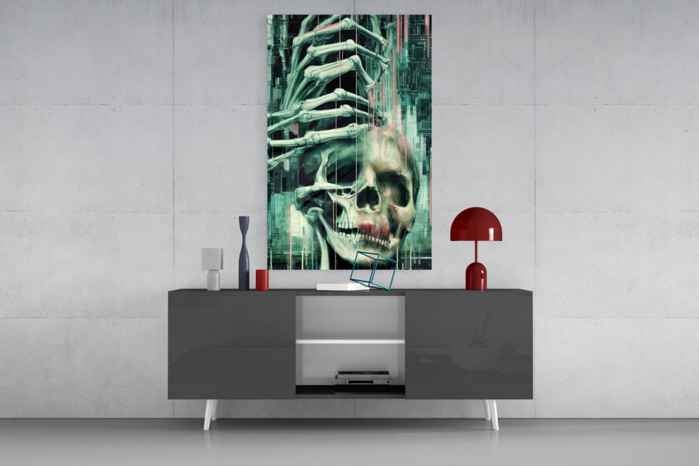 Fall of Skeletons panel catching screen glow to reveal its electric dread