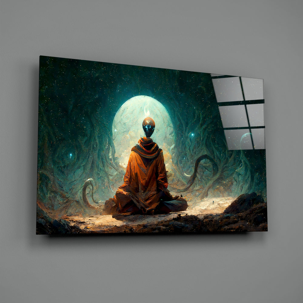 Cosmic-fantasy panel bringing dreamlike serenity to a contemporary living room