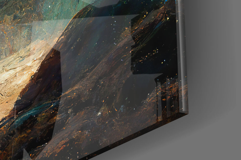 Meditation artwork anchoring a wall with bold dramatic palette