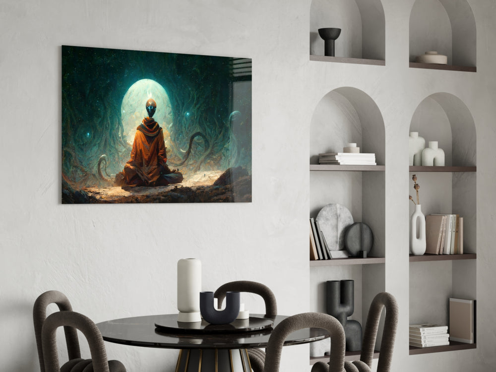 Meditation panel adding editorial grace to an office