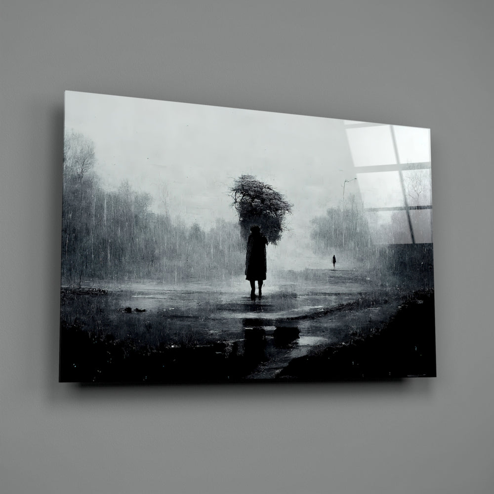 Monochrome-painting panel bringing melancholic gravity to a contemporary living room