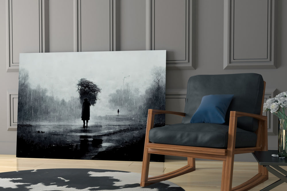 Loneliness glass print enhancing a bedroom with cinematic mood