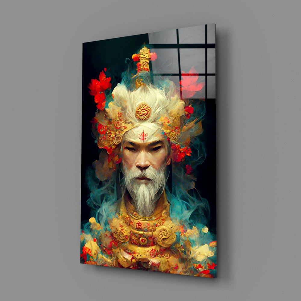 Oriental-portrait panel bringing imperial gravity to a contemporary living room